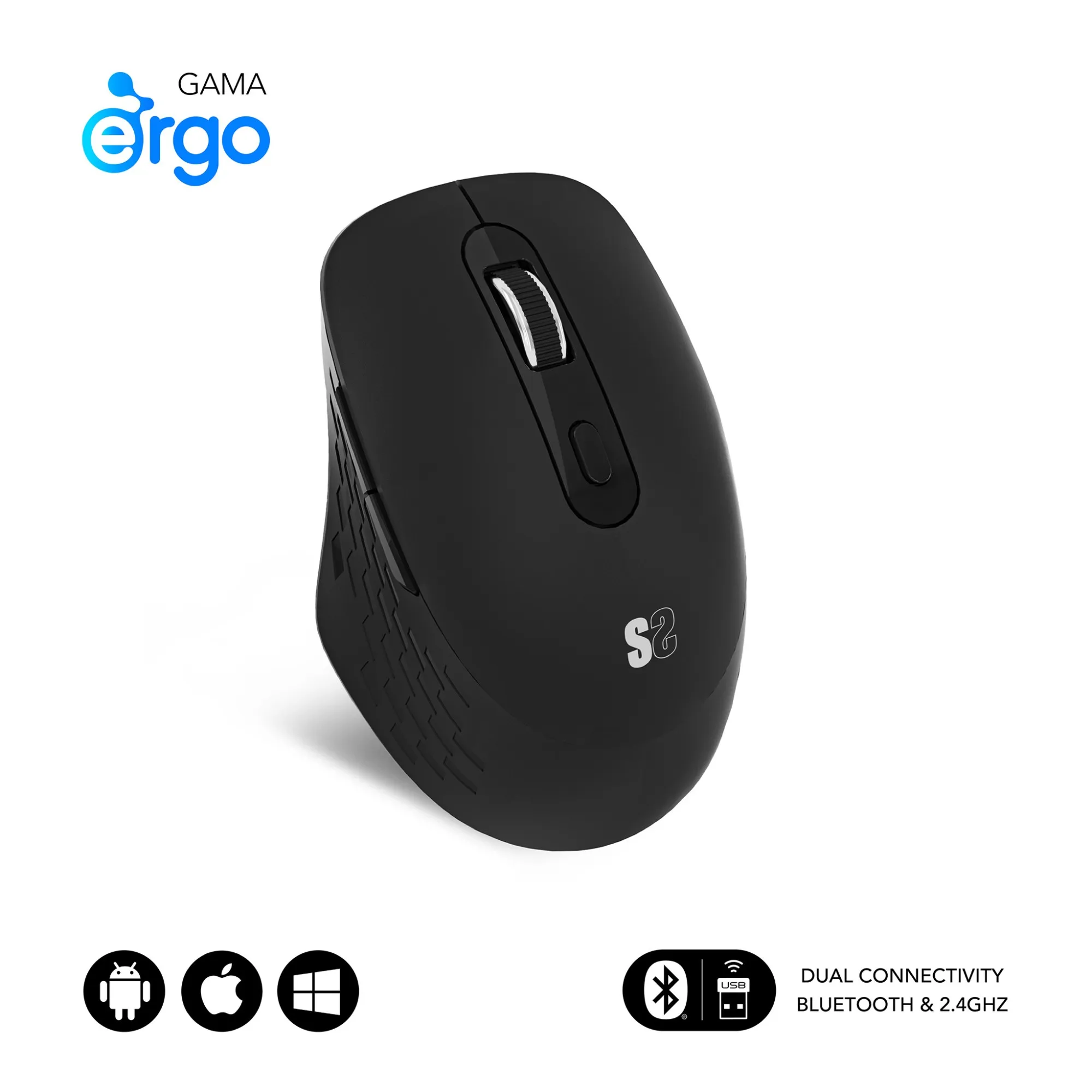 Mouse wireless Subblim Curve Ergo Dual - Bluetooth USB 2.4GHz 1600dpi - 5 pulsanti - Uso per destrimani - Nero