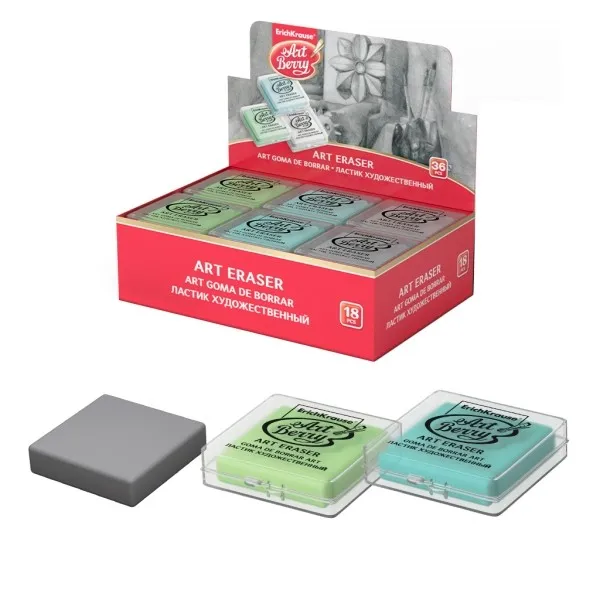Espositore per gomme da cancellare ArtBerry di ErichKrause con 18 gomme - Struttura flessibile - Presentato in una scatola di plastica - Colori assortiti