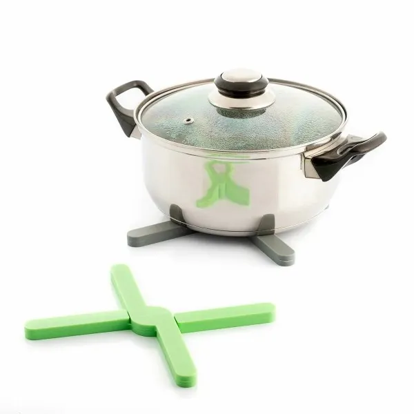 Innovagoods Folvet Confezione da 2 sottopentola in silicone - Pieghevoli - Lavabili in lavastoviglie - Antiscivolo - Facili da pulire - 20x05x20 cm - Verde e grigio