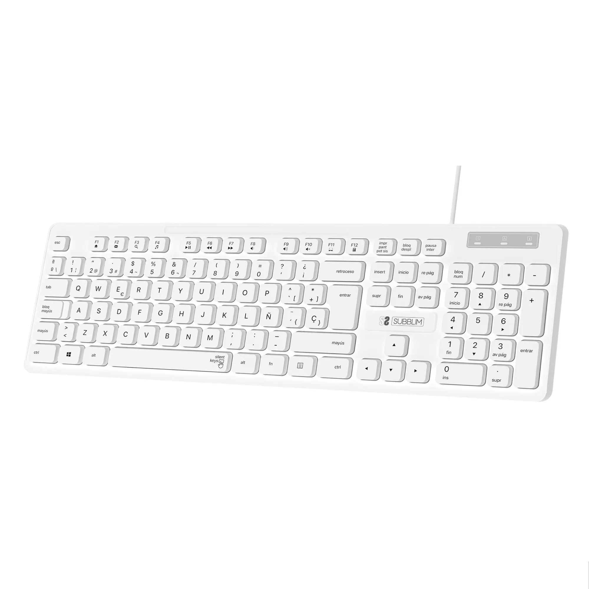 SUBBLIM SUBKBC-0SSK51 tastiera USB QWERTY Spagnolo Nero Bianco