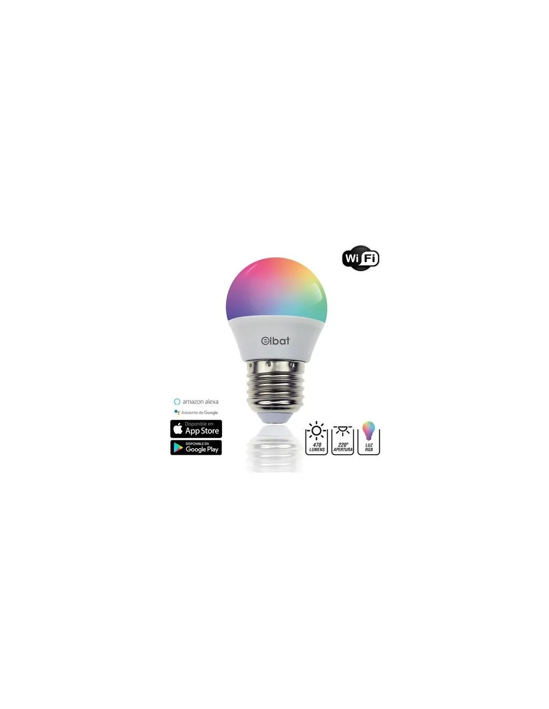 Lampadina LED sferica Elbat Smart Wi-Fi G45 E27 5W 470lm RGB - Temperatura da 2700K a 6000K - Controllo vocale - Telecomando - 3 modalità colore: Freddo Naturale e Caldo