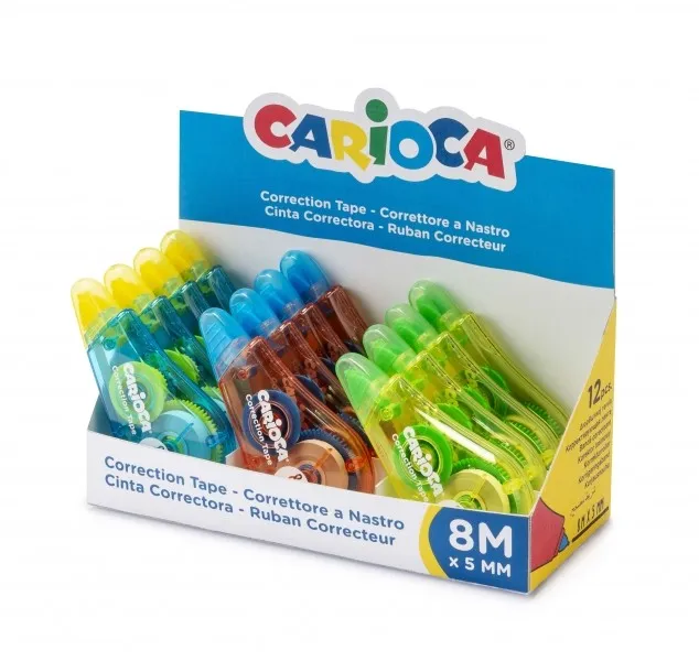 Espositore Carioca Tape da 12 nastri correttori - Coprenti - Ideali per qualsiasi tipo di carta - Vari colori
