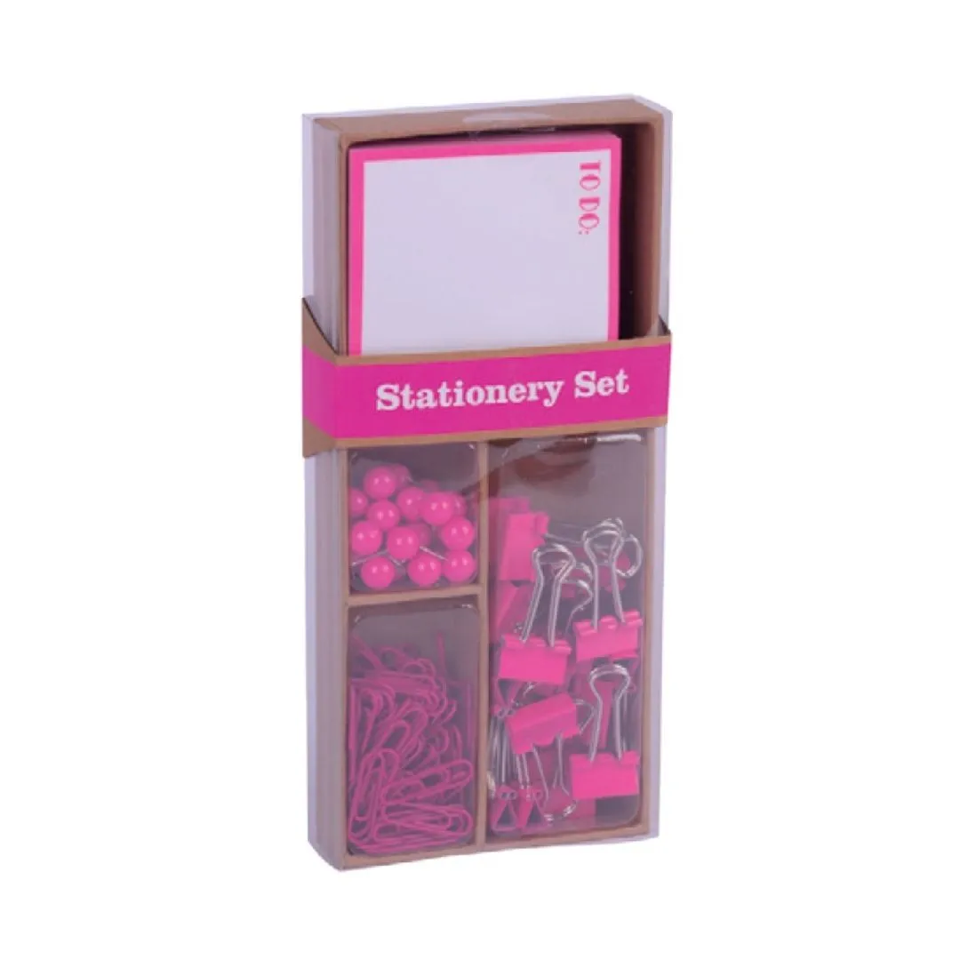 Apli Fluor Collection Set Ufficio Rosa - 25 Spille 80 Clip da 28mm 20 Clip da 19mm Note Adesive da 100 Fogli in Rosa Fluorescente - Design Moderno e d Incanto