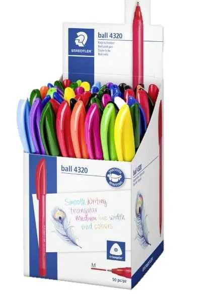 Espositore Staedtler Ball 4320 M con 50 penne a sfera da 1 mm - Scrittura fluida - Corpo triangolare - Colori assortiti