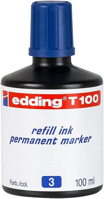 Edding T100 Flacone di ricarica per pennarello indelebile - Capacità 100 ml - Colore blu