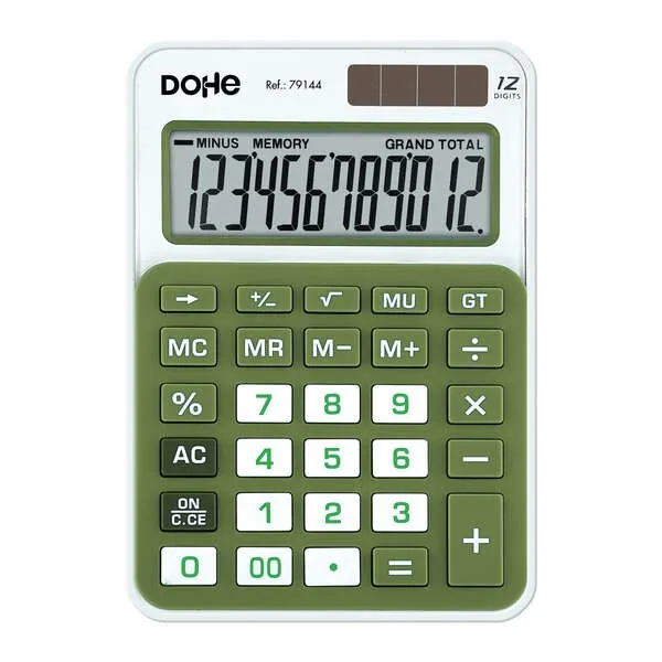 Calcolatrice elettronica Dohe a 12 cifre - Alimentazione solare e a batteria - 4 tasti memoria - Spegnimento automatico - Tasti di grandi dimensioni - Funzioni di radice quadrata e di riporto