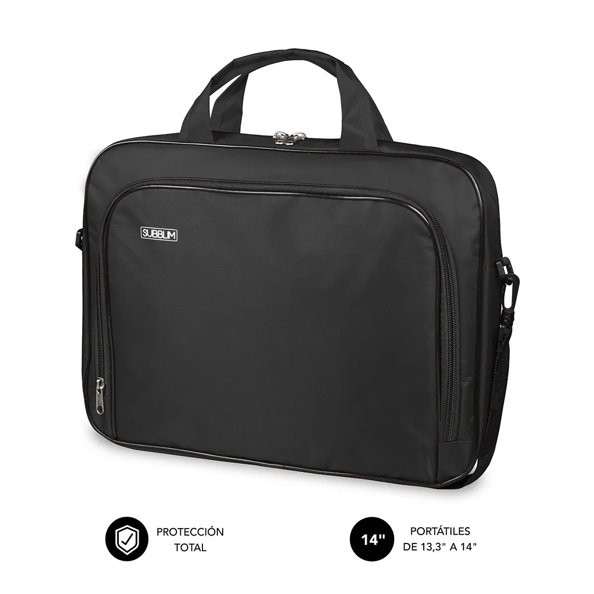 Subblim Estuche Oxford Port??til 13.3 a 14 - Protecci??n reforzada - Correas Ajustables - Bolsillo Exterior - Color Negro