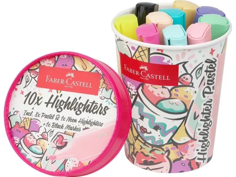 Faber-Castell Textliner 46 Pastel confezione da 10 pennarelli fluorescenti - Design a vaschetta di gelato - Punta a scalpello - Tratto da 1 mm a 5 mm - Inchiostro a base d'acqua - Colori assortiti