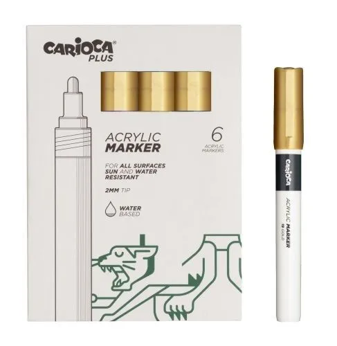 Carioca Plus Confezione da 6 pennarelli acrilici - Punta da 2 mm - Colore oro