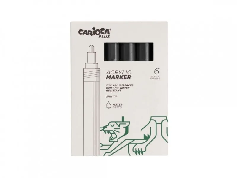 Carioca Plus Confezione da 6 pennarelli acrilici - Punta da 2 mm - Colore nero