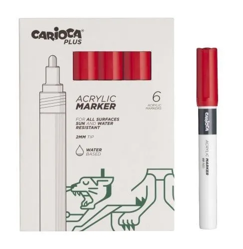 Carioca Plus Confezione da 6 pennarelli acrilici - Punta da 2 mm - Colore rosso