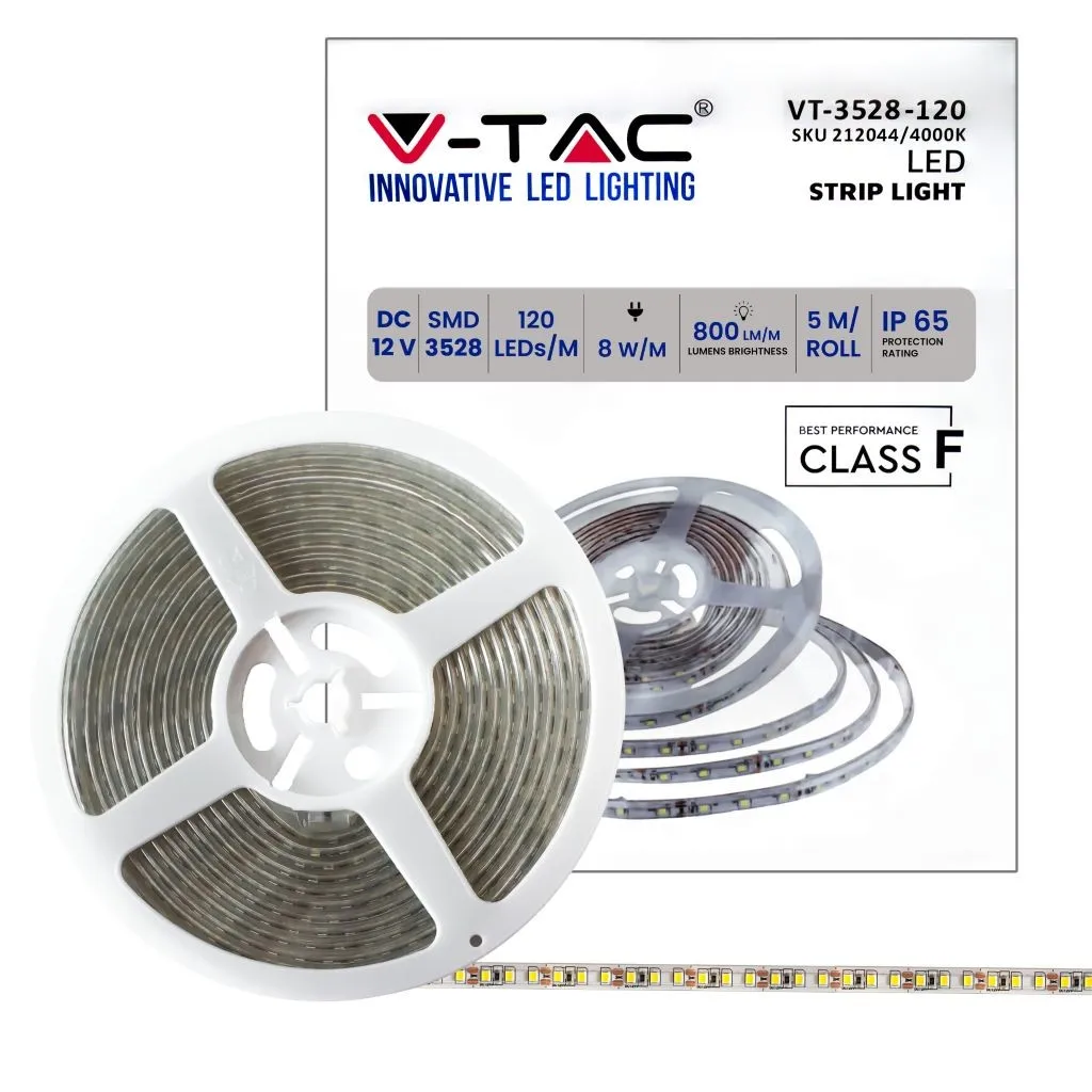 V-TAC Strip LED SMD 8W/m 5m 120 LED/m 12V 4000K IP65 9.2mm