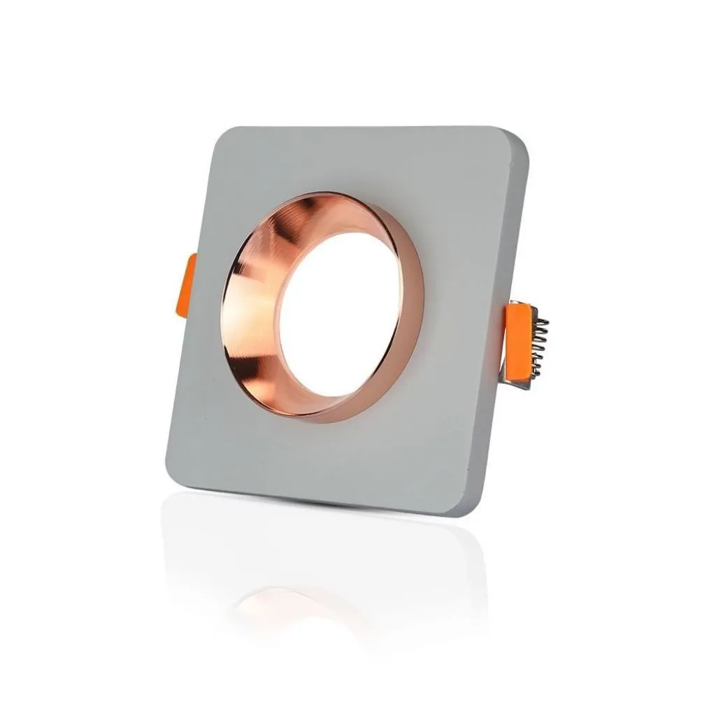 V-TAC Portafaretto LED da Incasso GU10 Corpo in Gesso Quadrato Colore Grigio con Finitura Oro Rosa