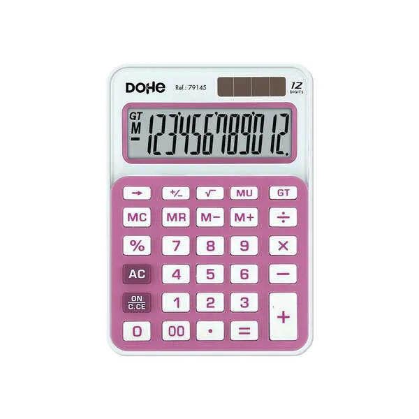 Calcolatrice elettronica Dohe a 12 cifre - Funzioni di radice quadrata e riporto - 4 tasti memoria - Alimentazione solare e a batteria - Spegnimento automatico - Tasti di grandi dimensioni