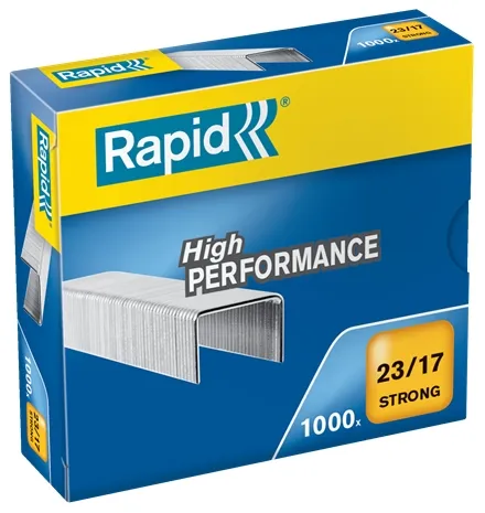 Rapid Strong Scatola da 1000 punti 23/17 - Da 110 a 140 fogli - Filo rinforzato zincato - Perno da 17 mm