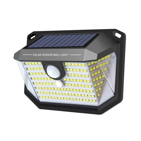 Elbat Lampada da parete solare LED 150lm con 3 facce illuminate - Sensore di movimento - Pannello solare integrato 5.5V 0.33W - Batteria 3.7V 1200mAh