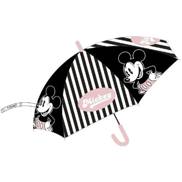 Ombrello manuale Safta Topolino Good Day 76 cm - 8 pannelli - Manico e punta in PVC - POE trasparente - Stecche in acciaio da 8 mm - Bianco e nero