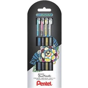 Pentel Dual Metallic Penna stick a sfera Nero Blu Oro Argento 4 pz