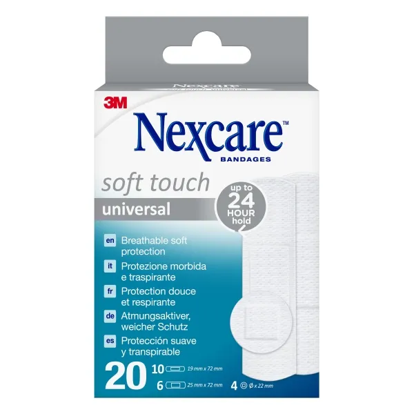 Nexcare Universal Soft Touch Confezione da 20 Cerotti assortiti - Traspiranti - Piacevoli al tatto - Bianchi