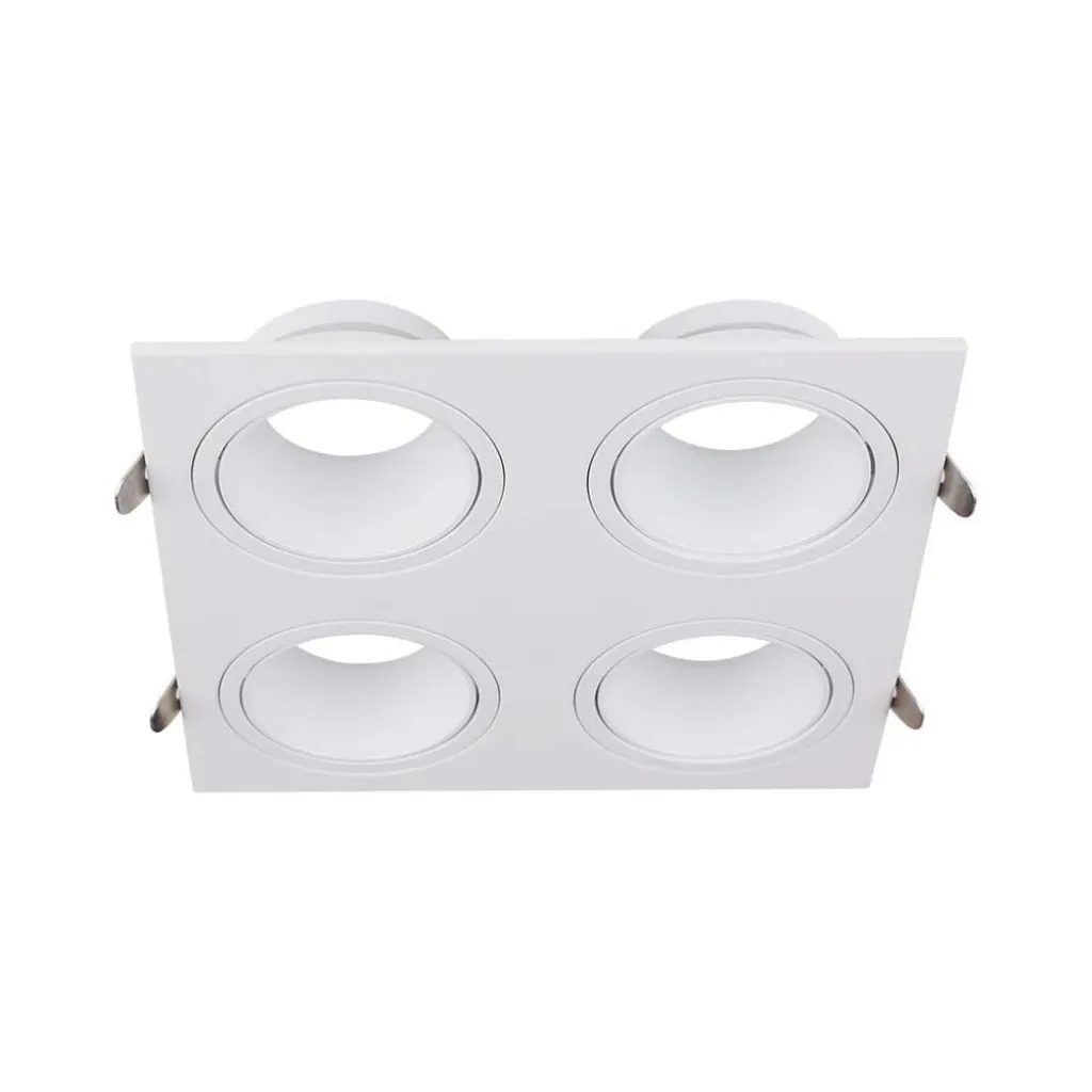 V-TAC Portafaretto LED Quadruplo da Incasso Quadrato 4*GU10 in Policarbonato e Ferro Colore Bianco