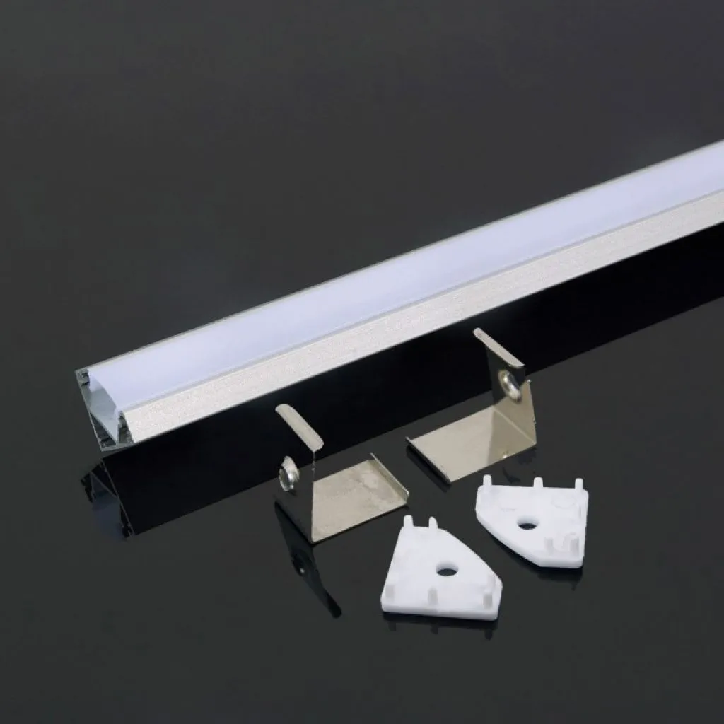 V-TAC Profilo in Alluminio Angolare Colore Silver per Strip LED (Max l: 121mm) Copertura Satinata 2000 x 19 x 19mm