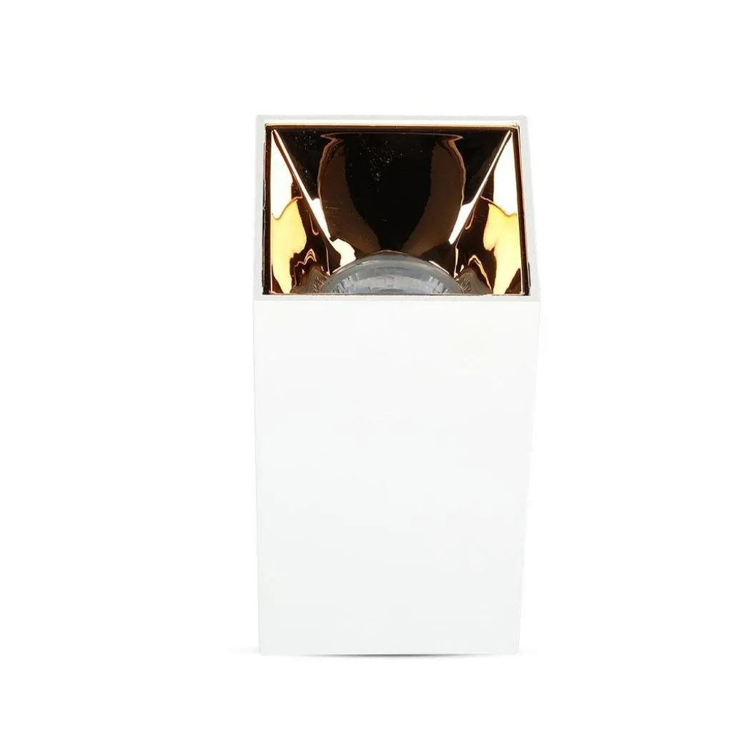 V-TAC Portafaretto LED Montaggio a Plafone Quadrato GU10 Corpo Bianco Riflettore Oro Rosa