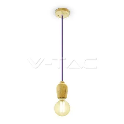 V-TAC VT-7778 Lampadario in legno con portalampada per lampadine E27 - Colore corda viola - SKU 3724