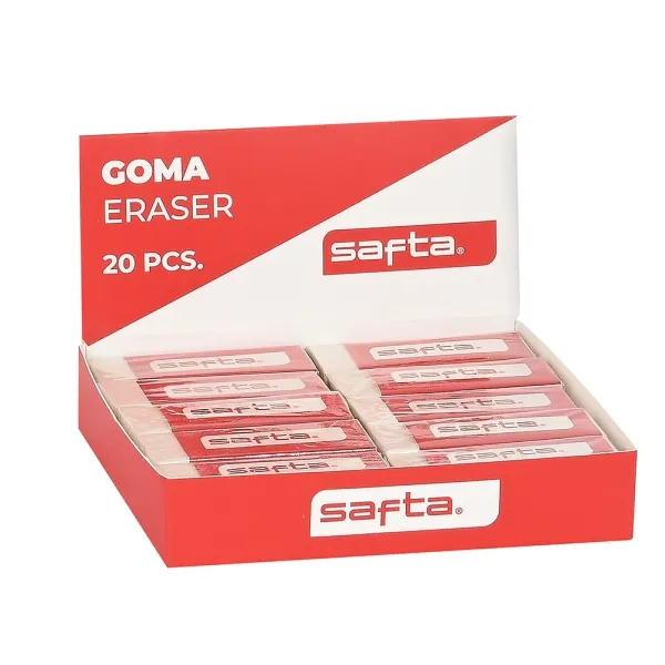 Espositore Safta con 20 gomme - PVC - Cancellazione pulita - Morbide al tatto - Bianco
