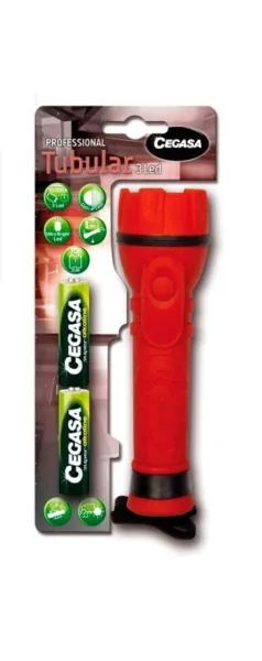 Torcia professionale Cegasa a 3 LED - Corpo in gomma antiscivolo - Resistente agli urti e all'umidità - Funziona con 2 batterie LR6 (incluse)