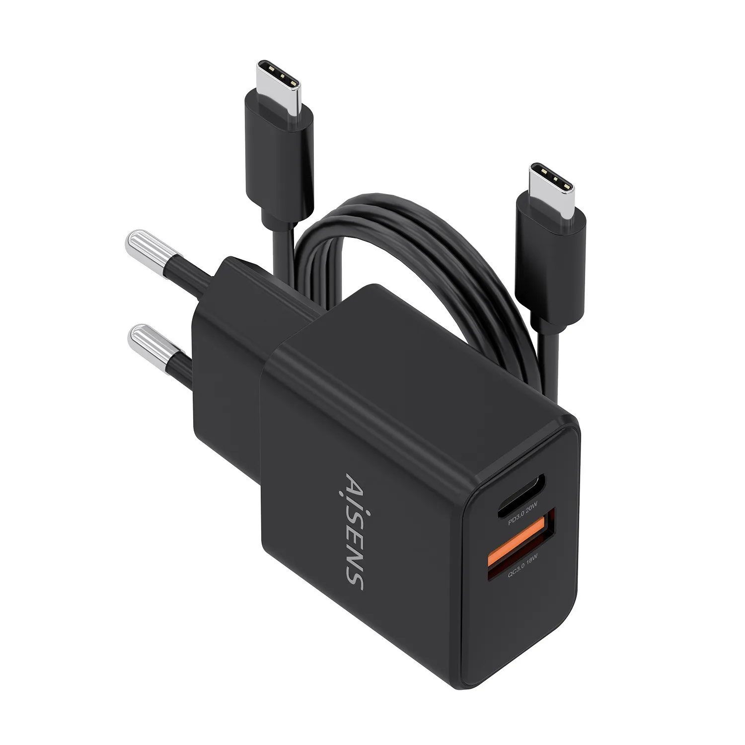 AISENS ASCH-20W2P084-BK Caricabatterie per dispositivi mobili Telefono cellulare Smartphone Fotocamera Universale Tablet Nero AC Ricarica rapida Interno