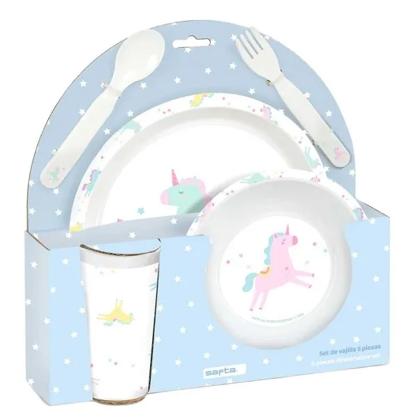 Set di stoviglie per bambini Safta Unicorno - PVC senza BPA - 260x90x260 mm - Blu