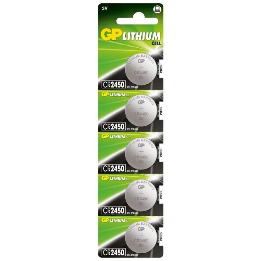GP Battery Batteria al Litio a Bottone 3V CR2450 (Blister 5 Pezzi)