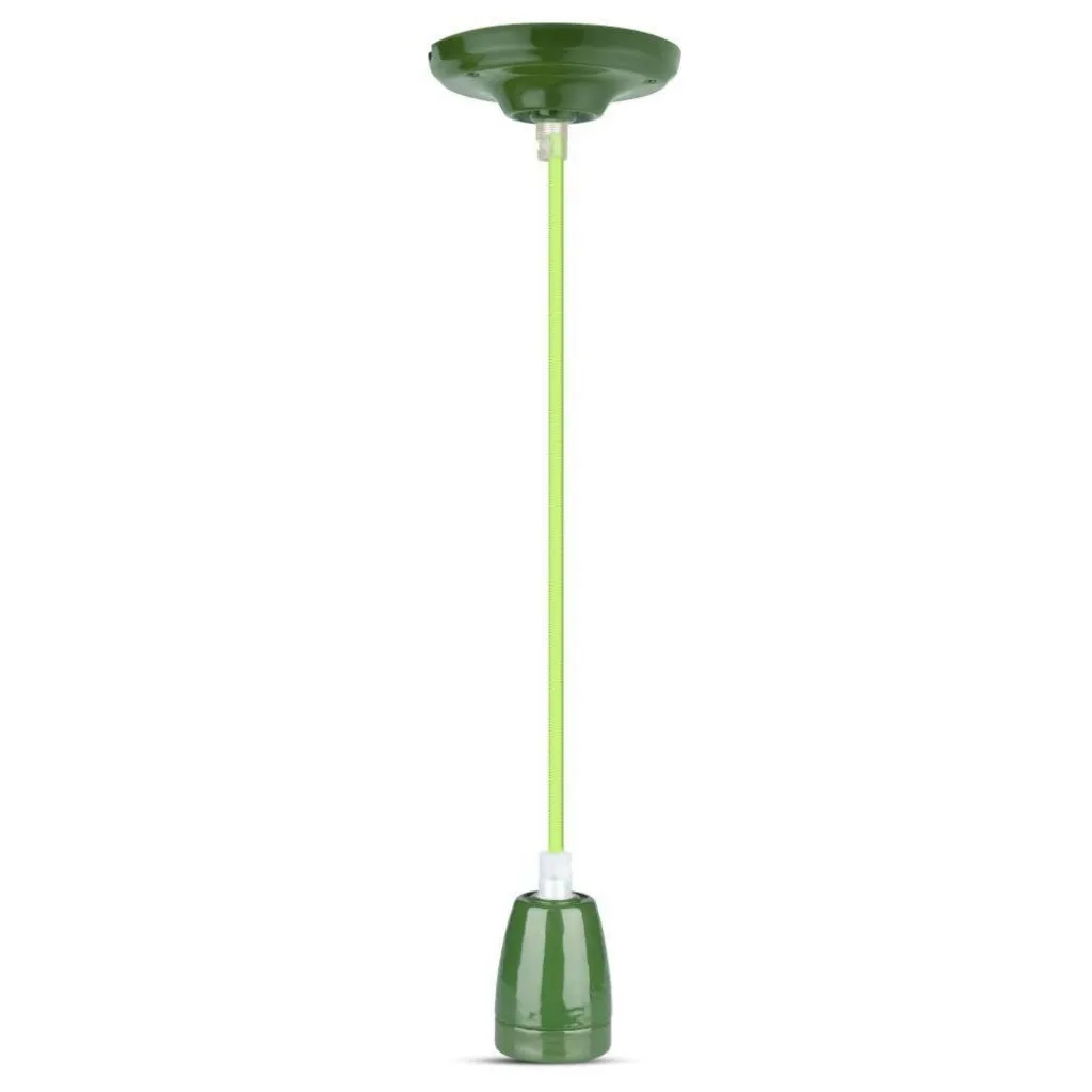 V-TAC Portalampada in Porcellana E27 (Max 60W) Colore Verde e Cavo in Corda