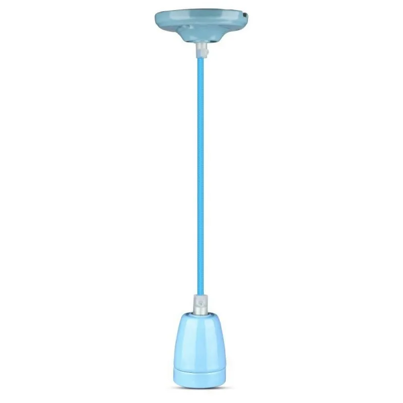 V-TAC Portalampada in Porcellana E27 (Max 60W) Colore Blu e Cavo in Corda