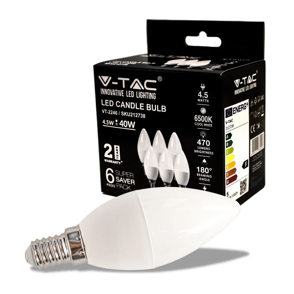 V-TAC Lampadina LED E14 45W a Candela 6500K (Box 6 pezzi)