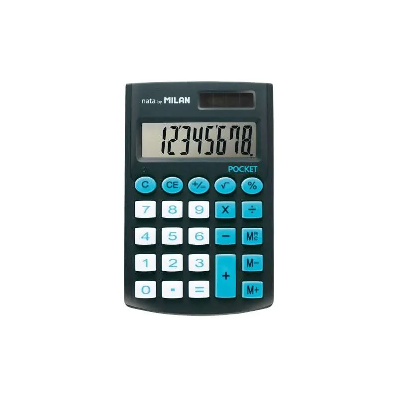 Calcolatrice tascabile Milan con display a 8 cifre - 3 tasti di memoria e radice quadrata - Tasti soft touch - Nero
