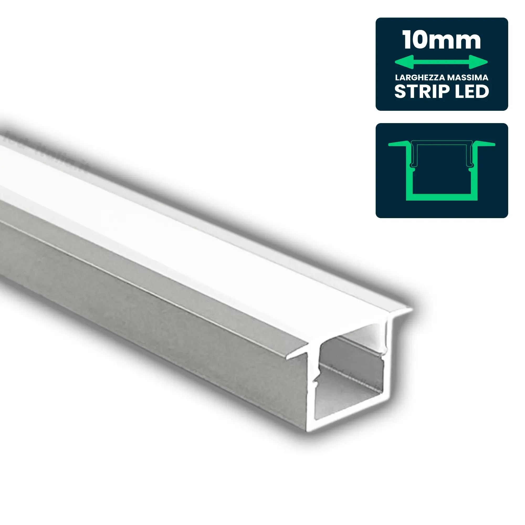 V-TAC Profilo Lineare da Incasso per Strip LED fino a 10mm Alluminio Silver con Copertura Opaca 2000x18x12mm
