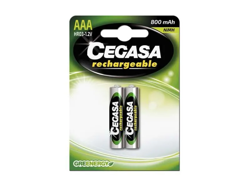 Cegasa HR03 Confezione da 2 batterie ricaricabili AAA - Tecnologia RTU - Mantiene l'85% di energia dopo un anno