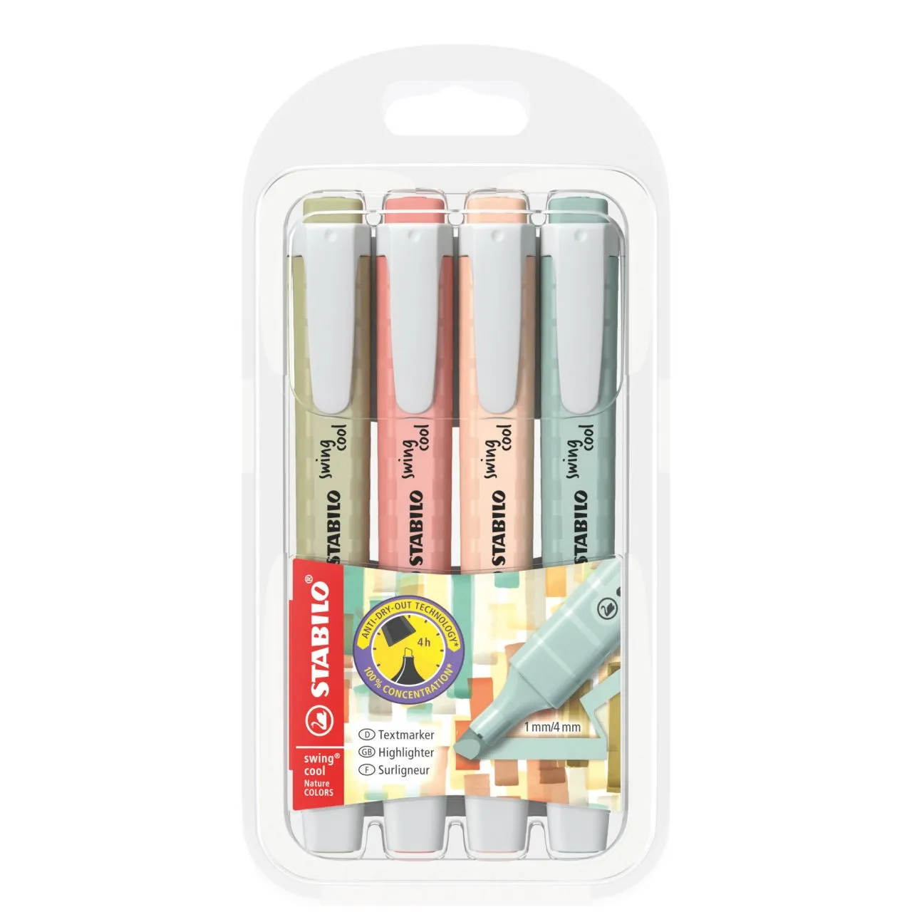 STABILO swing cool NatureCOLORS evidenziatore 4 pz Punta smussata Beige Verde Rosa