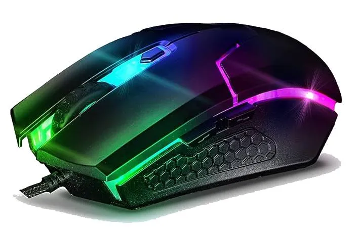Mouse Gaming Acer Stark GM1200 6pulsanti 6400dpi Usb Materiale in Gomma cavo rivestito in tessuto ed effetti Led Verde colore Nero