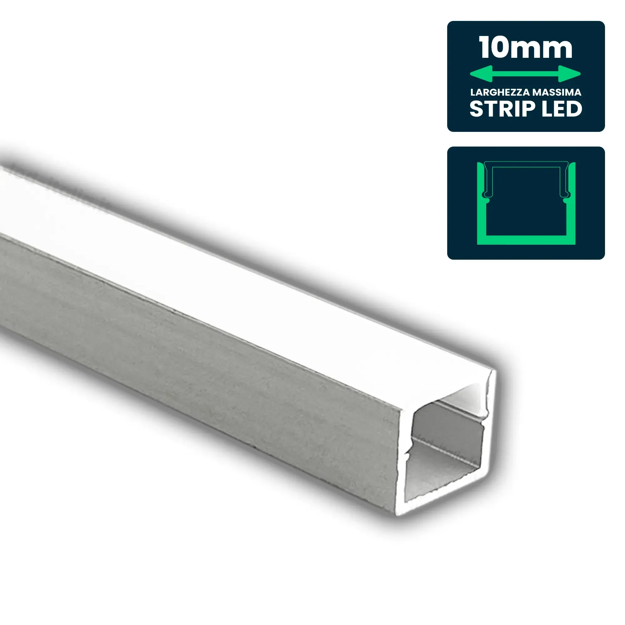 V-TAC Profilo Lineare per Strip LED fino a 10mm Alluminio Silver con Copertura Opaca 2000x12x10mm