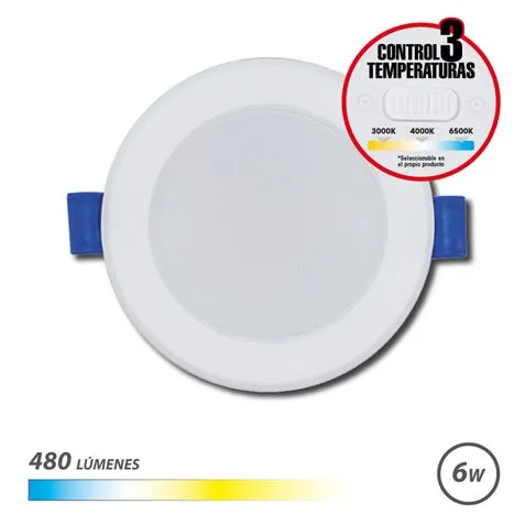 Faretto circolare Elbat 6W - 480Lm - Selettore a 3 temperature - Colore bianco