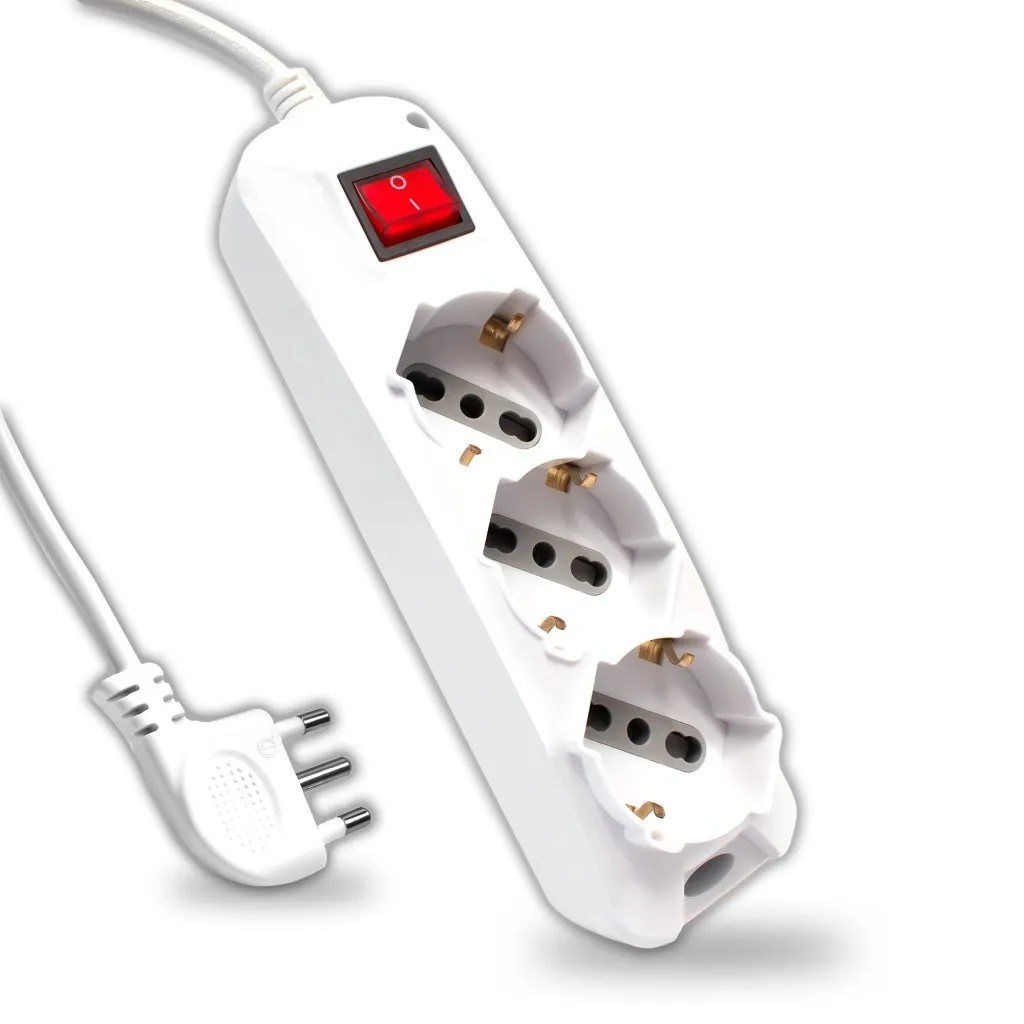 V-TAC Multipresa con Cavo 15m 3 Prese 10/16A 2P T Bipasso Schuko Interruttore Luminoso Spina 16A 2P+T Colore Bianco