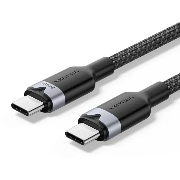 Cavo USB-C Vention - Potenza fino a 240W - Lunghezza 2m - Rivestimento in nylon intrecciato - Velocità fino a 480Mbps - Nero