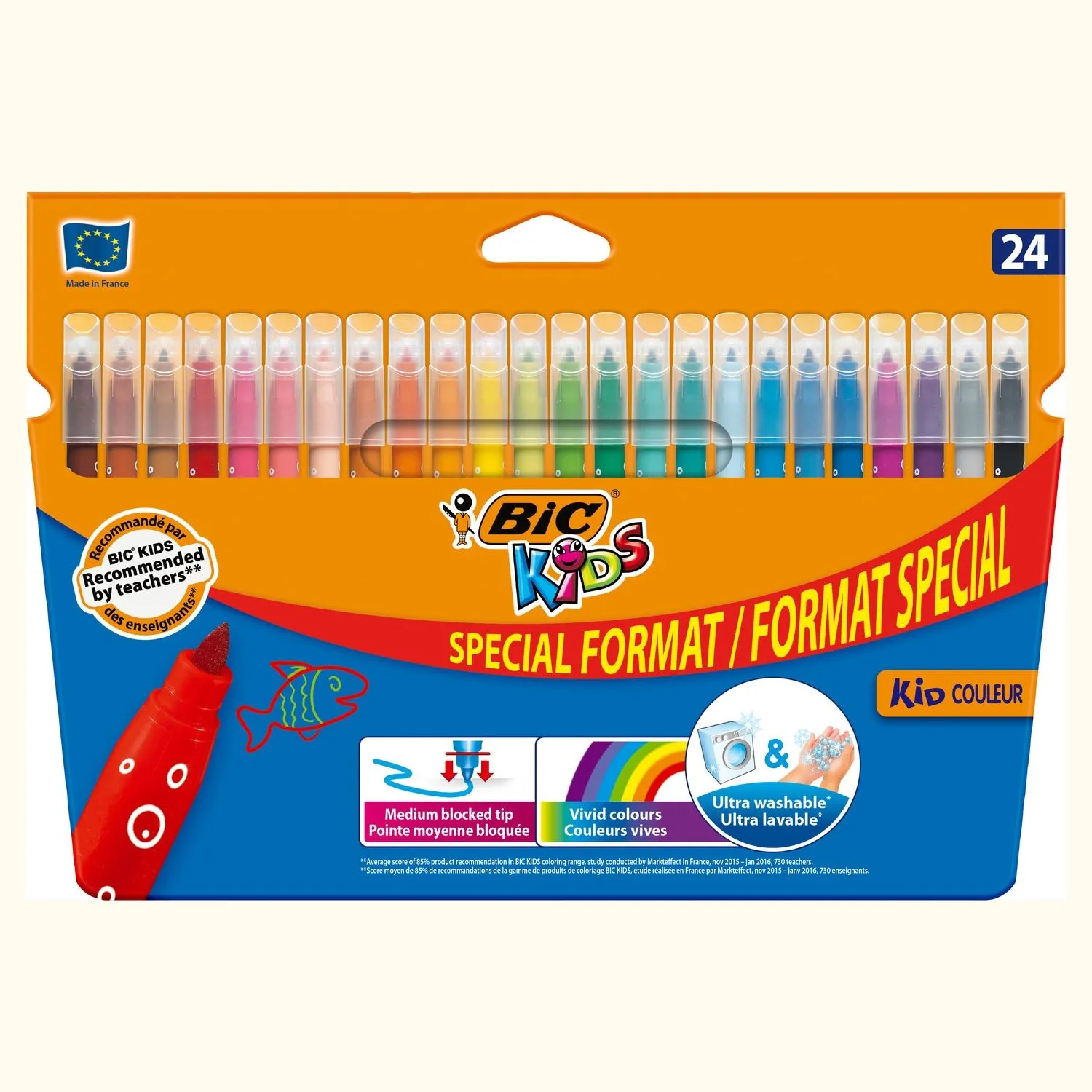 Bic Kids Couleur Confezione da 24 Pennarelli - Punta Media - Lavabili - Colori Assortiti