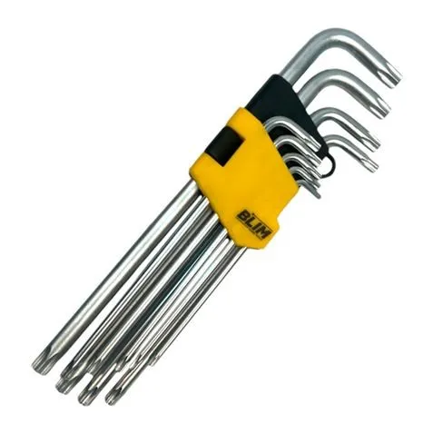 Set Chiavi Torx Lunghe Blim con Foro 9 Pezzi - Acciaio al Cromo Vanadio Trattato e Temperato - Superficie con Finitura Satinata - Misura: T10T15T20T25T27T30T40T45T50