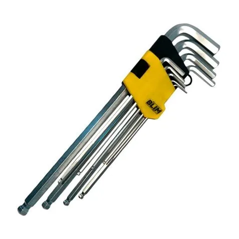 Set Chiavi A Brugola Sferiche Lunghe Blim - Misura 1.5-2-2.5-3-4-5-6-8-10 mm - Acciaio al Cromo Vanadio Trattato e Temperato - Estremità sferica fino a 25º - Finitura Satinata - Colore Nero