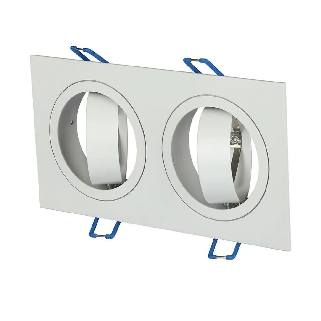 V-TAC Portafaretto LED Doppio da Incasso Rettangolare 2*GU10 e GU5.3 (MR16) Corpo in Alluminio Bianco Orientabile