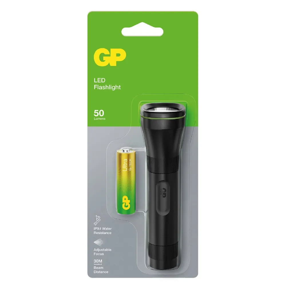 GP Battery Torcia LED C105 50LM Fascio Luminoso Regolabile con 1 Batteria Mini Stilo AA