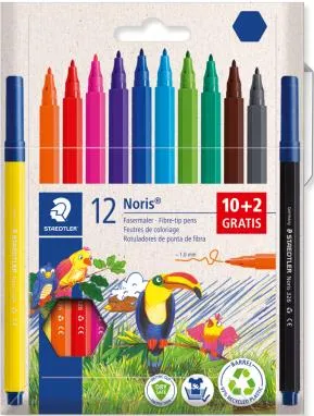 Pennarelli Staedtler Noris 326 confezione da 12 a punta fine - Tratto da 1 mm - Inchiostro a base d'acqua - Cappuccio ventilato - Colori assortiti